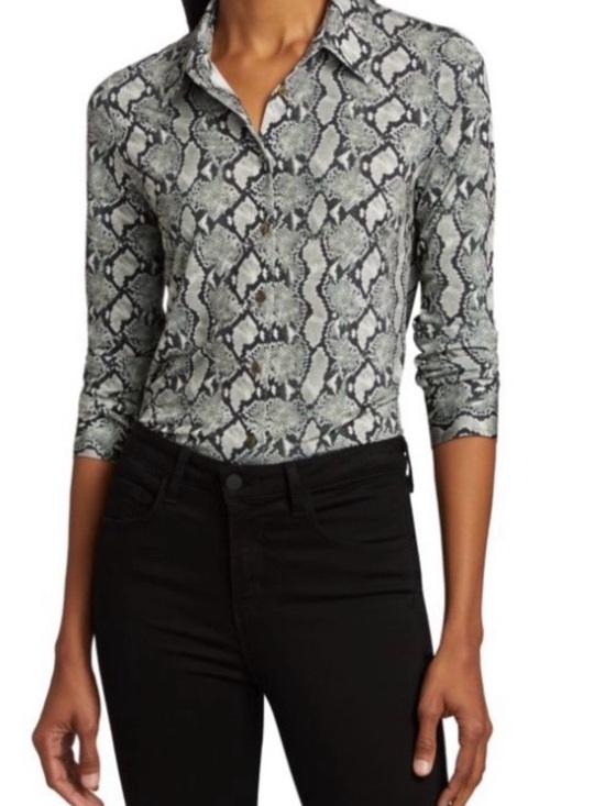 L'AGENCE Tops - L’Agence Snake Print Collared Long-Sleeve Top xs
